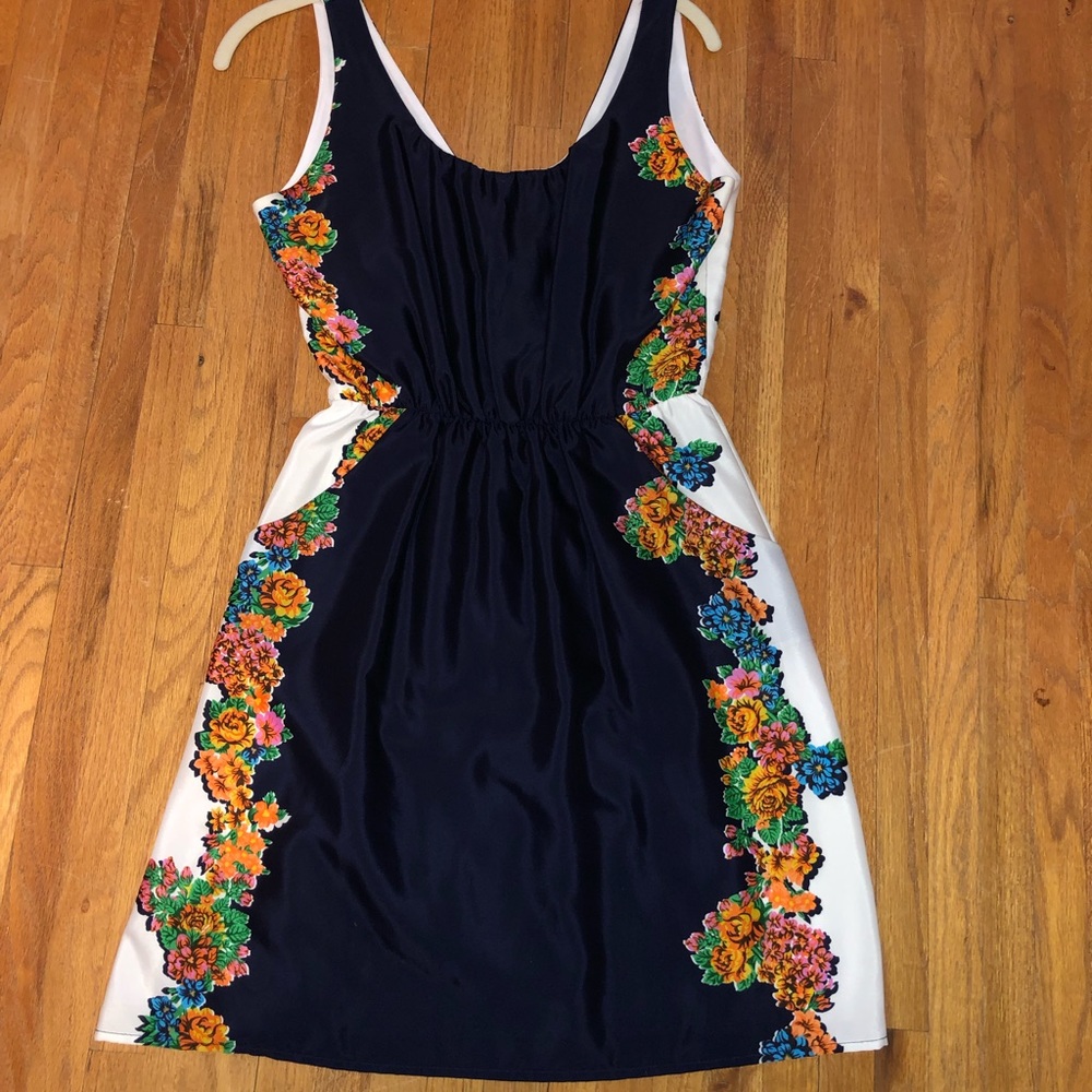 Navy dress with floral accents